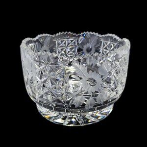 Antique American Brilliant Wheel Cut Glass Etched Flower Centerpiece Fruit‎ Bowl
